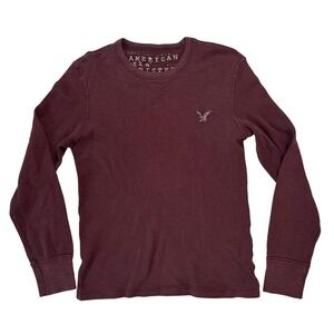 American Eagle Thermal Shirt Mens Burgundy Waffle Knit Vintage Fit Small